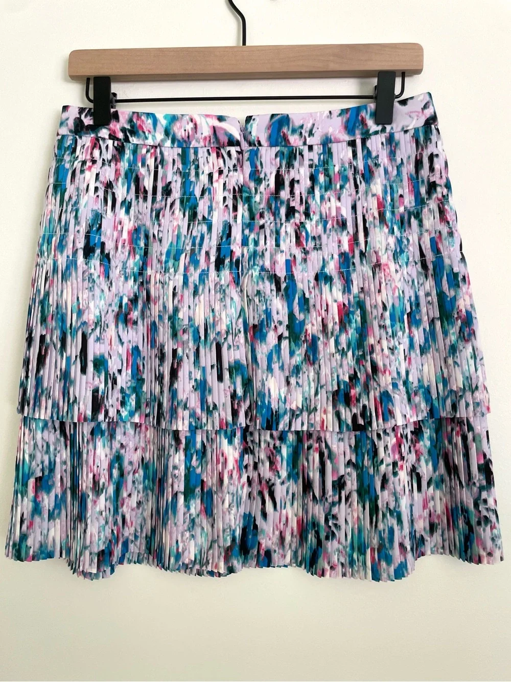 J. Crew Tiered Watercolor Pleated Mini Skirt - Pink, Teal & Black